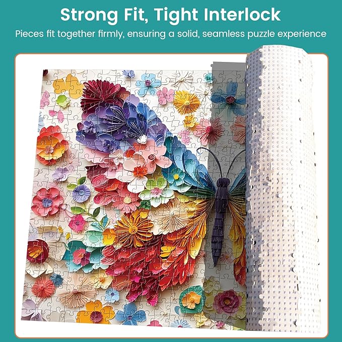 500 Piece Puzzle for Adult,Colorful Butterfly Flower Puzzle for Adults Seniors,Vivid Butterfly Paper Art Unique Fun Jigsaw Puzzle,Challenging Family Game Gift for Friends Men Women Seniors, 20.5*15In