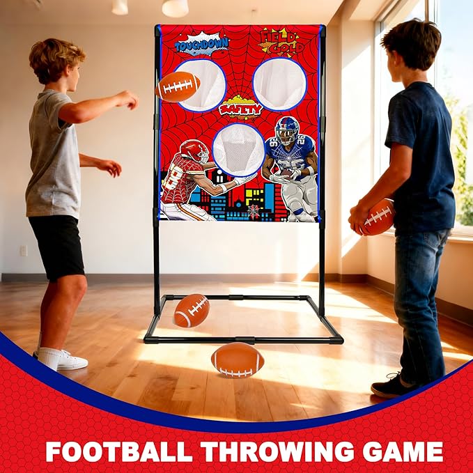 Football Toss Game Set, Includes 4 Soft Footballs - Outdoor Lawn Games for Kids, Family Parties