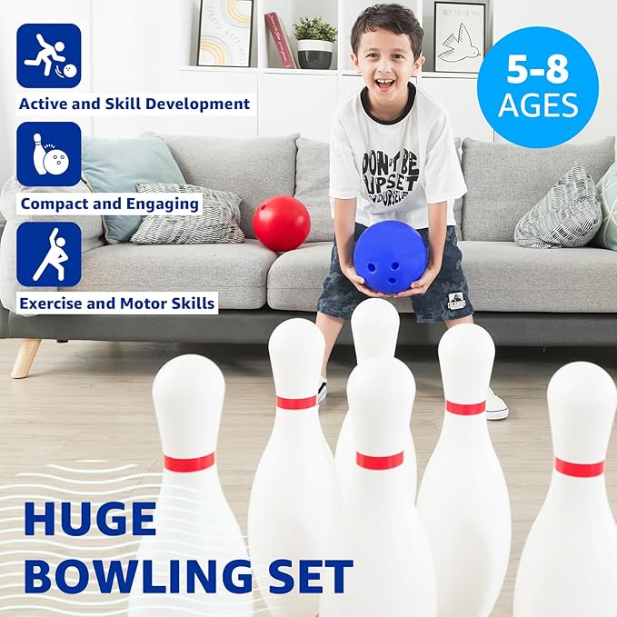 17 Inch Huge Bowling Set with Storage Bag – 6 Giant Pins, Outdoor & Indoor Backyard Game for Kids, Family Party, Birthday Gift Ages 5+ – Amazon Exclusive