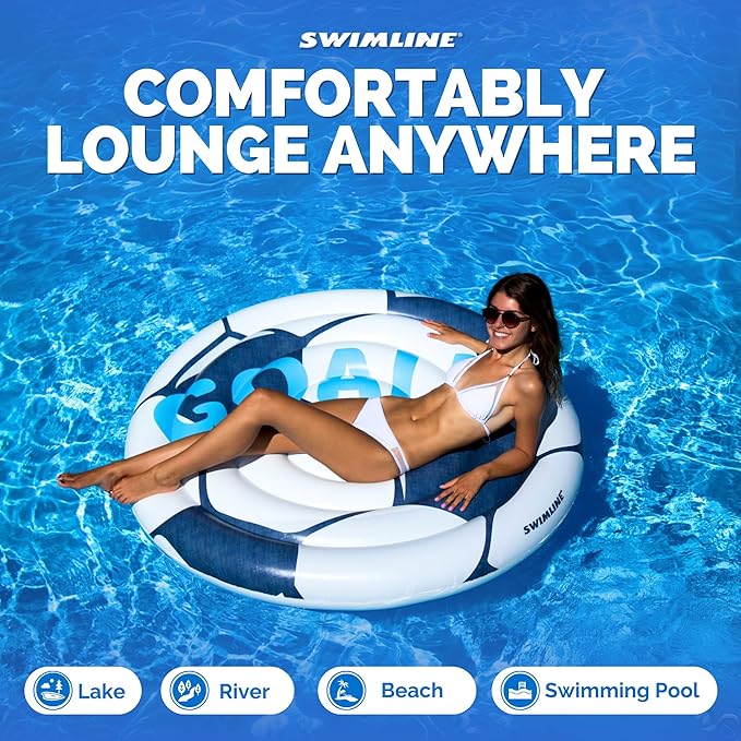 Swimline Inflatable Soccer Ball Ride-On Pool Float Blue/White, 60"