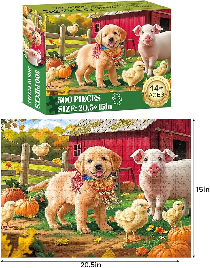 Puzzles for Adults 500 Pieces Jigsaw Puzzle Pig Dog Puzzles for Adults Teens Colorful Animals Puzzle Challenging Puzzle Family Games Precision-Cut Vibrant Imagery, 20.5 x 15 in