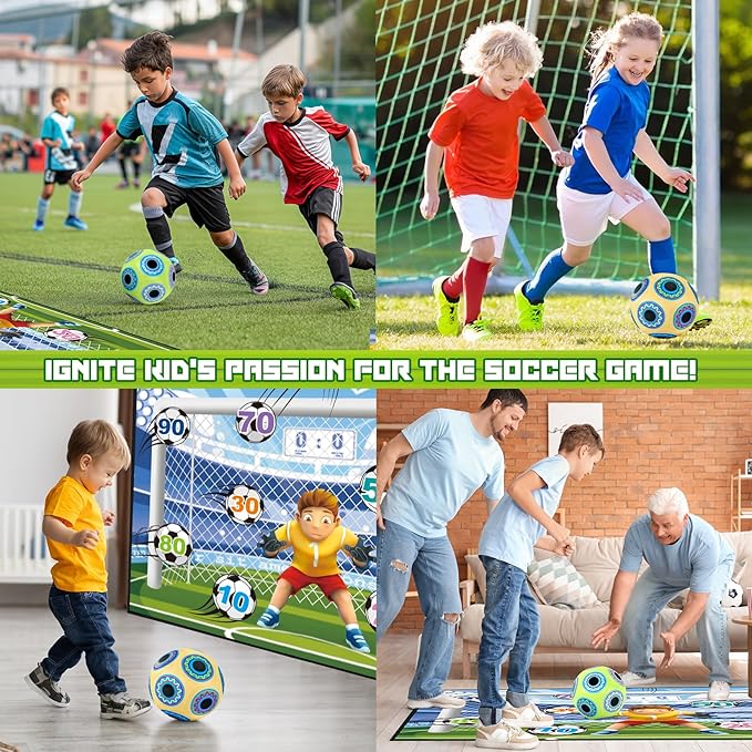 Soccer Ball Game Toy Set for Kids Ages 3-12,Soccer Goal Tapestry Target with 3 Sticky Soccer Balls, Indoor and Outdoor Soccer Shooting Training Toys for Boys Soccer Birthday
