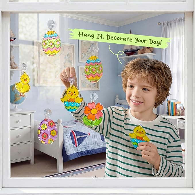 Klever Kits 18 Pcs Easter Suncatchers Crafts Set, Suncatcher Window Art Craft Kit for Kids Art & Home School Activities Party Favor Easter Party Supplies