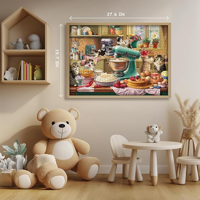 Cat Puzzles for Adults 1000 Pieces, Funny Puzzles Kittens, Food Cake Cat in Kitchen Puzzle, Animal Kitty Jigsaw Puzzle Challenge