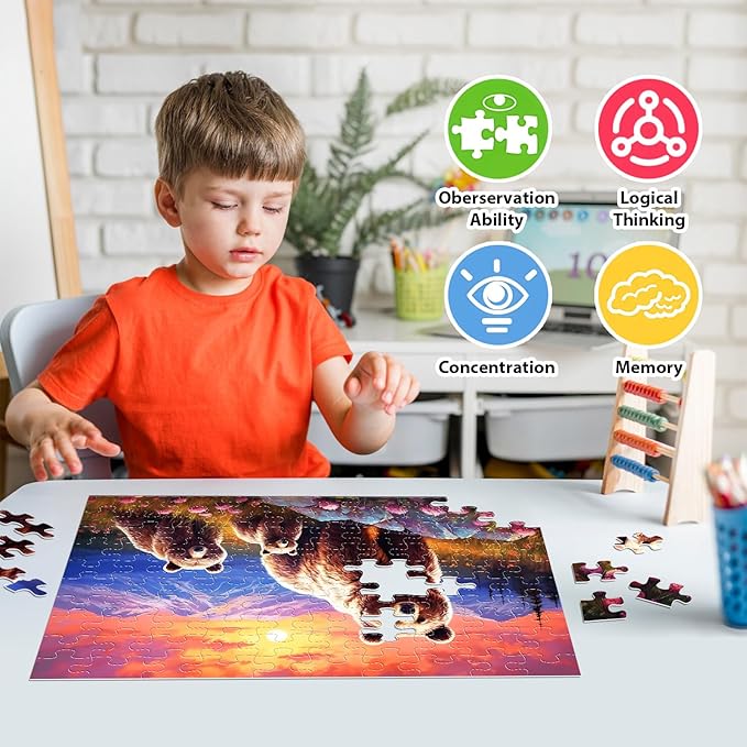 100 Piece Puzzles for Kids Ages 4-6 Brown Bear Family Puzzles for Kids Ages 6-8 8-10, 100 Piece Senior Jigsaw Puzzle for Toddlers Kids Puzzle Age 3-5 Toys Birthday Gifts for Boys Girls Adults