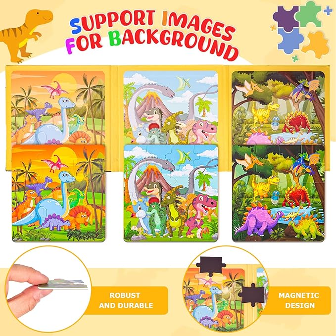 LovesTown Magnetic Puzzles Book for Toddlers, Educational Learning Toys, Dinosaur 48 Piece Travel Activity Set