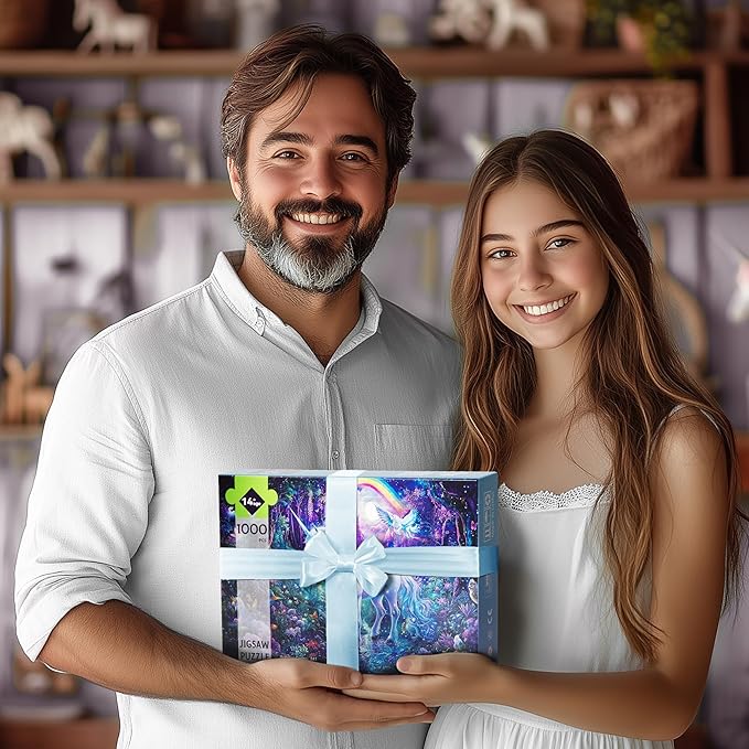 Puzzles for Adults 1000 Pieces, Glitter Unicorn 1000 Jigsaw Puzzle, Rainbow Forest Puzzle 1000 Pieces, Creative Games and Gifts Difficult Puzzle Home Decor Toy (27.5"x19.5"), 1:1 Poster
