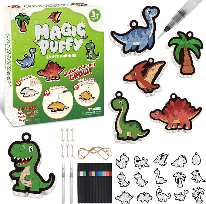 Taotuo Magic Foam Texture Painting Kit - Dinosaur Theme 3D Art Puffy Paint Kit,15 Mess-Free Paint by Number Craft for Kids Ages 3-10