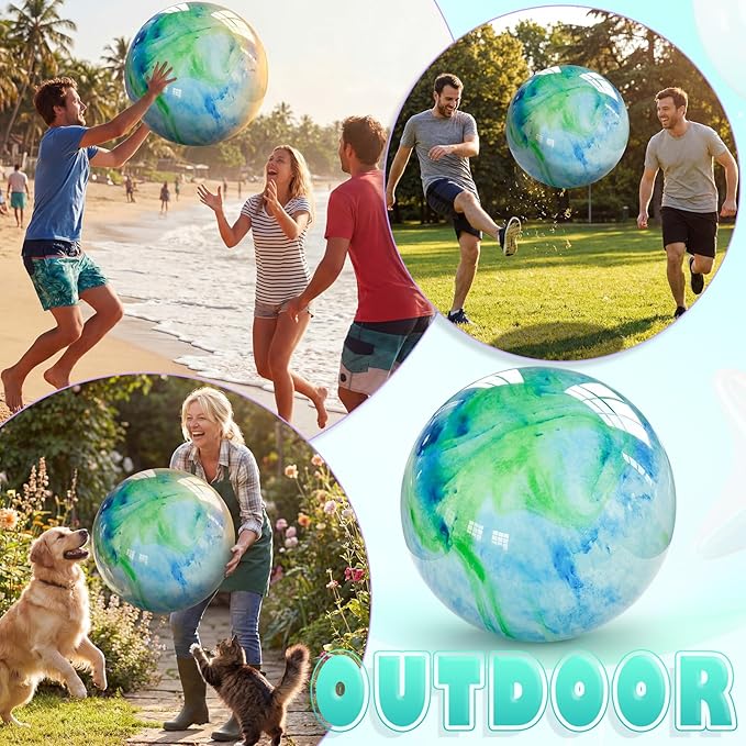 Lewtemi 16 Inch Jumbo Inflatable Playground Ball Marbleized Giant Large Rubber Kickball Four Square Bouncy Balls Giant Beach Dodgeball for Swimming Pool Sports Activities