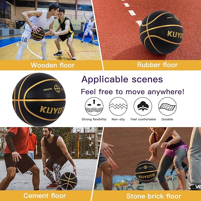 KUYOTQ Kids Youth Adult Size 3/4/5/6/7 (22/25.5/27.5/28.5/29.5") Basketball Premium Rubber or Faux Leather Basketball Indoor Outdoor Basketball for Boys Girls Womens Mens Basketball Gifts (Deflated)