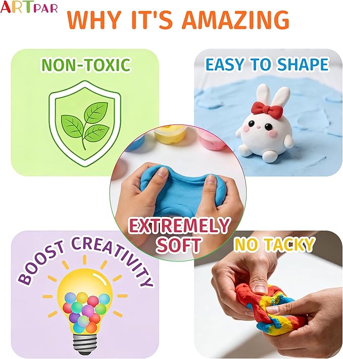 Air Drying Clay Kids 102 Colors, Modeling Magic Clay Kit with Sculpting Tools,Soft and Non-Sticky,Classroom Activities & Art and Crafts Creative Play Gifts for Boys & Girls Age 3-12