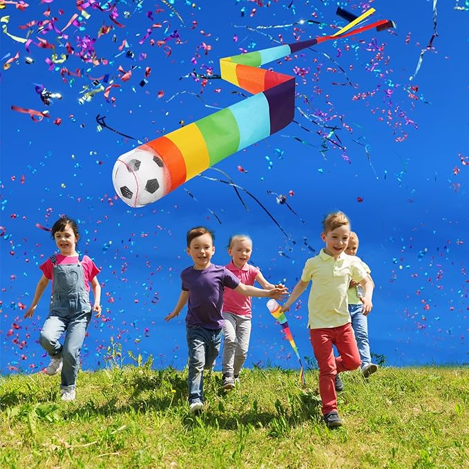 Leyndo 6 Pcs Throw and Catch Ball with Rainbow Tails, Sports Comet Balls Playground Toys Bulk Indoor Outdoor for Spring Kids School Sports Training Sensory Training, 23.6'' Long