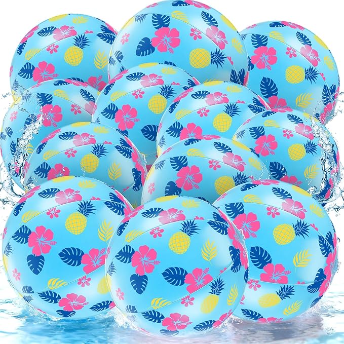 12 Pack Hawaii Cartoon Themed Beach Ball Blue 7.87" Bulk for Summer Pool and Beach Game Gifts Birthday Party Supplies Decorations Favor