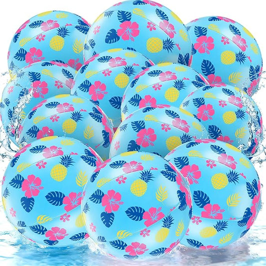 12 Pack Hawaii Cartoon Themed Beach Ball Blue 7.87" Bulk for Summer Pool and Beach Game Gifts Birthday Party Supplies Decorations Favor