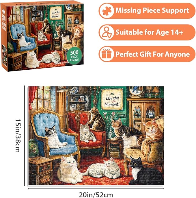 500 Pieces Puzzle for Adults,Cats Home Puzzle, Recycled Cardboard Animals Jigsaw Puzzles 500 Pieces,Challenging Puzzles Game Home Decor Birthday Party Gift Toy for Adults Seniors 20.5 * 15 in
