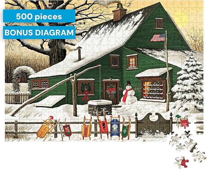 Buffalo Games - Charles Wysocki - Cocoa Break at the Copperfields - 500 Piece Winter Jigsaw Puzzle for Adults, Festive Christmas Puzzle with Poster, Premium Holiday Artwork, Finished 21.25 x 15.00