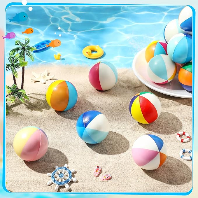 Jerify 24 Pcs Mini Beach Stress Balls 2.5 Inch Foam PU Relief Stress Mini Rainbow Blow up Beach Balls Toys for Girls Boys Birthday Hawaiian Party Favors Summer Pool Games (Fresh Color)