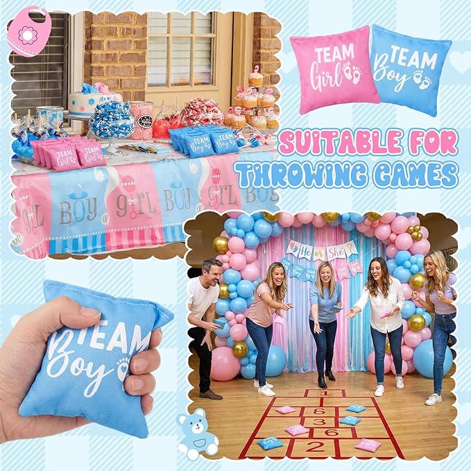 Soulchen 12 Pack Baby Shower Toss Game Bean Bags Gender Reveal Corn Hole Bags Blue and Pink Bean Bag for Bachelorette Bachelor Party Activities Outdoor Indoor Yard Toss Game Supplies
