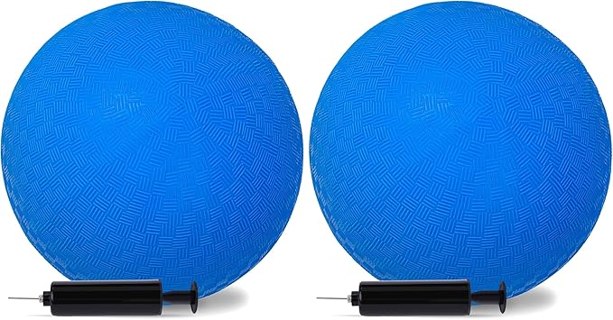 LovesTown Inflatable Playground Ball, 8.5 Inch Dodgeballs Blue Kickballs with Air Pump, for 4 Square Ball Games, Indoor & Outdoor Sports Toys, Stocking Stuffers for Kids (Pack of 2)
