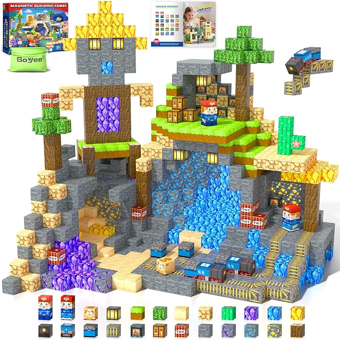 100PCS Magnetic Blocks: Build Mine Magnet World Set Magntic Toys for 4-8 STEM Building Cubes Magnetic Tiles Sensory Educational Toys for 3+ Years Old Boys Girls Birthday Christmas Gifts