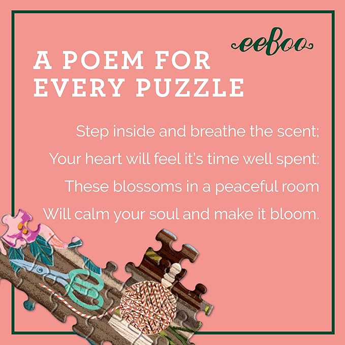 eeBoo 1000 Piece Puzzle - English Flower Shop Jigsaw Puzzle for Adults, Square 23" x 23" Made with Recycled Board & Vegetable-Based Ink