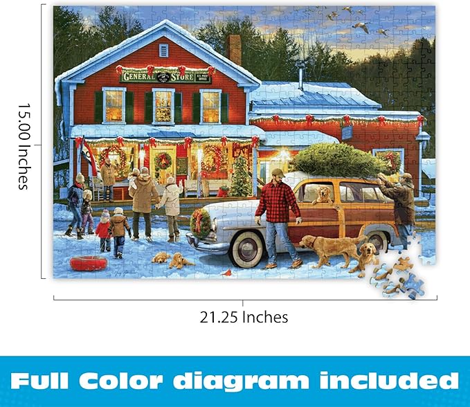 Buffalo Games – General Store At Christmas- 500 Piece Holiday Jigsaw Puzzle - Festive Puzzles for Adults – Precision-Cut Pieces, Winter Artwork, and Hours of Relaxing Fun