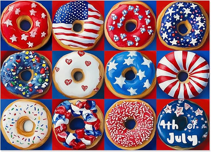 Patriotic Donuts 500 Piece Puzzles for Adults - American Flag Theme, with Vibrant Red, White & Blue Artwork Puzzle for Family Game Night & Home Decor