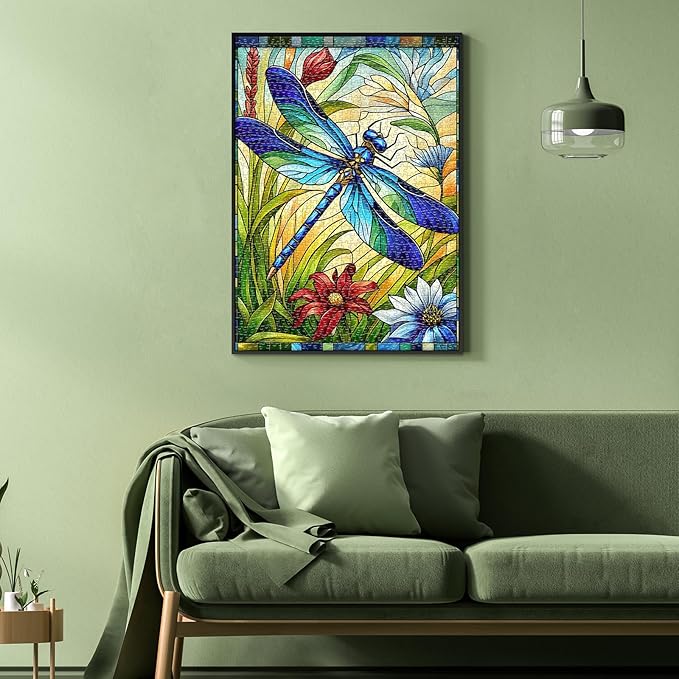 Sutinban Stained Glass Dragonfly 1000 Piece Puzzles, Jigsaw Puzzle 1000 Pieces for Adults, Coolest Adult Puzzles for Happy Family Time, Great Gift for Jigsaw Puzzle Lovers, 27.5’’x19.7’’