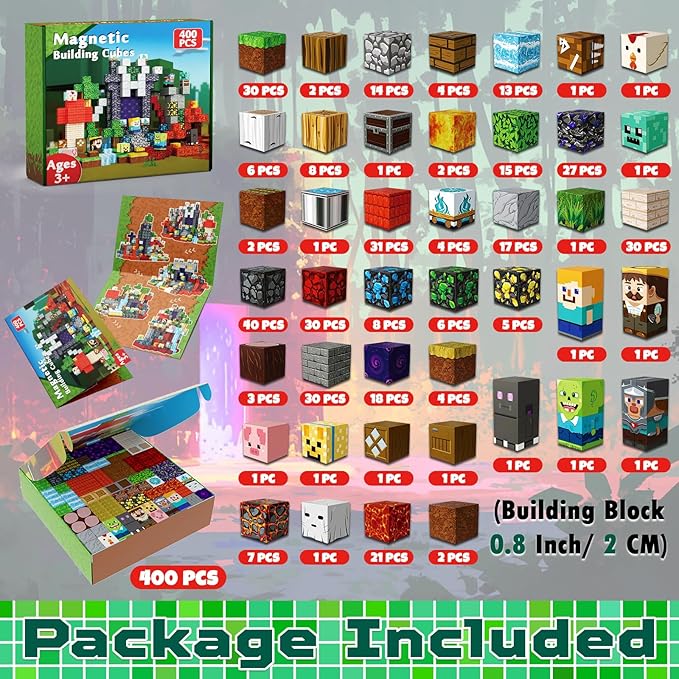 400 PCS Magnetic Blocks - Building Block for Kids, Stacking Magnet Cubes for Boys Girls, STEM Educational Montessori Magnetic Constructions Toys, Sensory Play Game Easter Birthday Gifts Ages 3-12