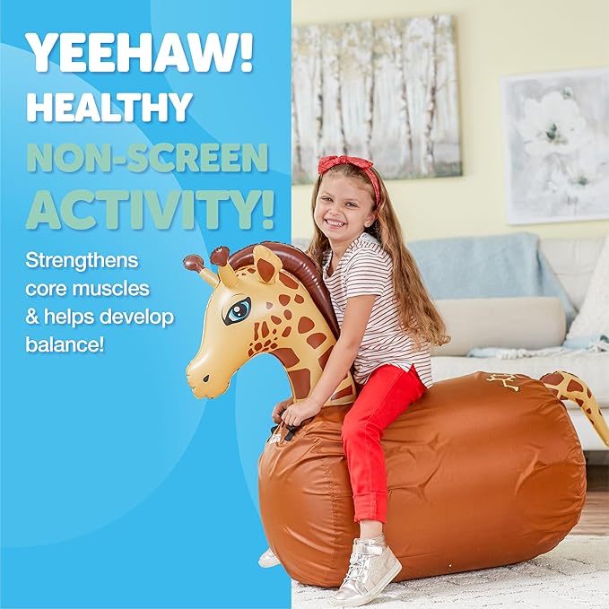 Waddle Hip Hoppers Large Bouncy Hopper Inflatable Hopping Animal Bouncer, Supports Up to 250 Pounds, Ages 5 and Up (Yellow Giraffe)