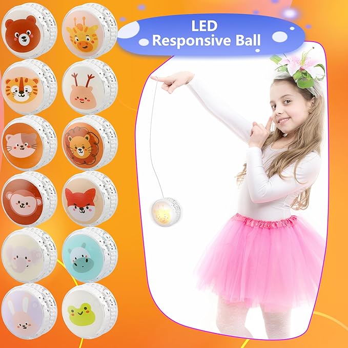24 Pcs Light up Yo Yo Bulk Animal Beginner Responsive Yo Yo Balls Birthday Party Favors Christmas Stocking Stuffers Classroom Prizes