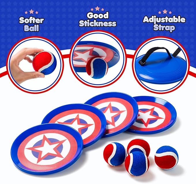 PlayZap Toss and Catch Ball Set Ultra Sturdy ABS - Family Games & Easter Basket Stuffers for Toddlers Kids Teens Boys Girls 3-5 5-8 8-13+ Yrs - Baseball Toys for Beach Pool Yard Outdoor 4 Pack