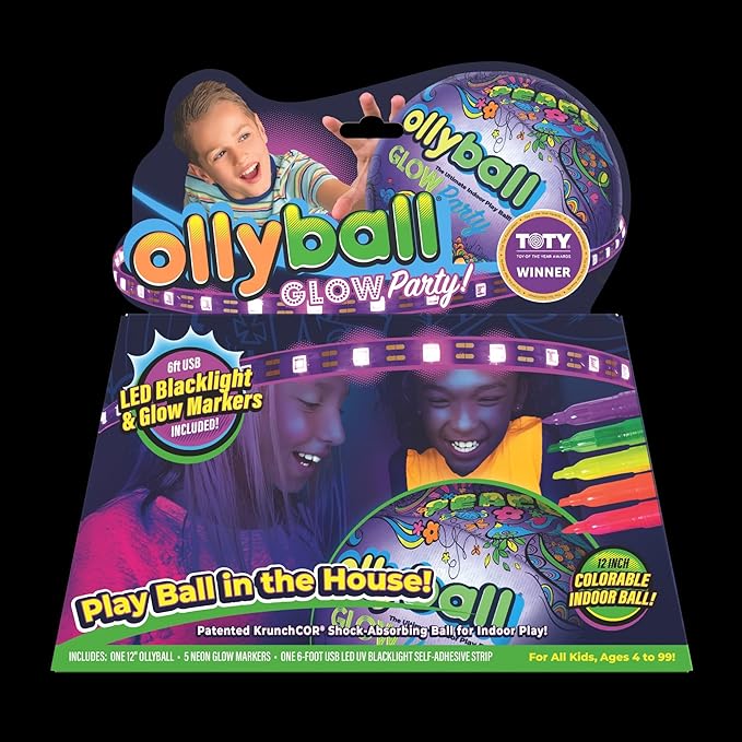 Ollyball NEW Glow Party! Glow in the Dark Inflatable Ball with LED Blacklight Strip and Five Glow Markers Included, Great Indoor Toy for Kids of All Ages!