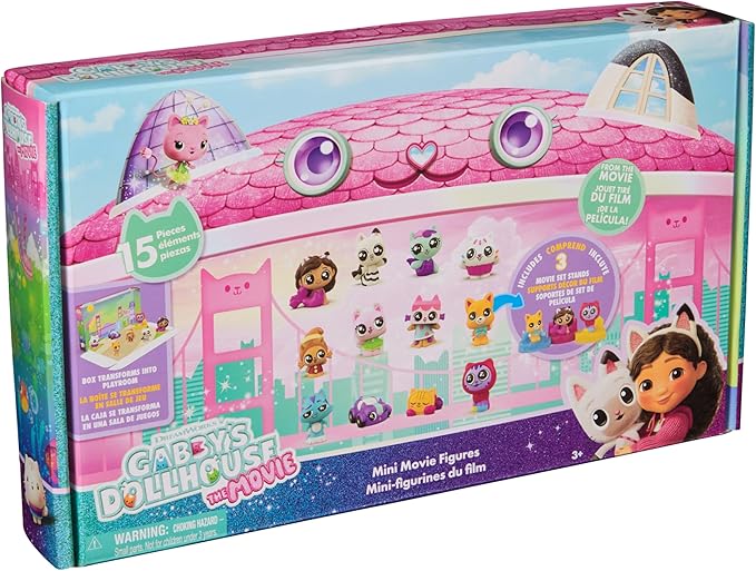 Gabby's Dollhouse: The Movie, 15-Piece Mini Movie Figures Set with 12 Figurines & 3 Themed Display Bases, Kids Toys for Girls & Boys Ages 3 and Up