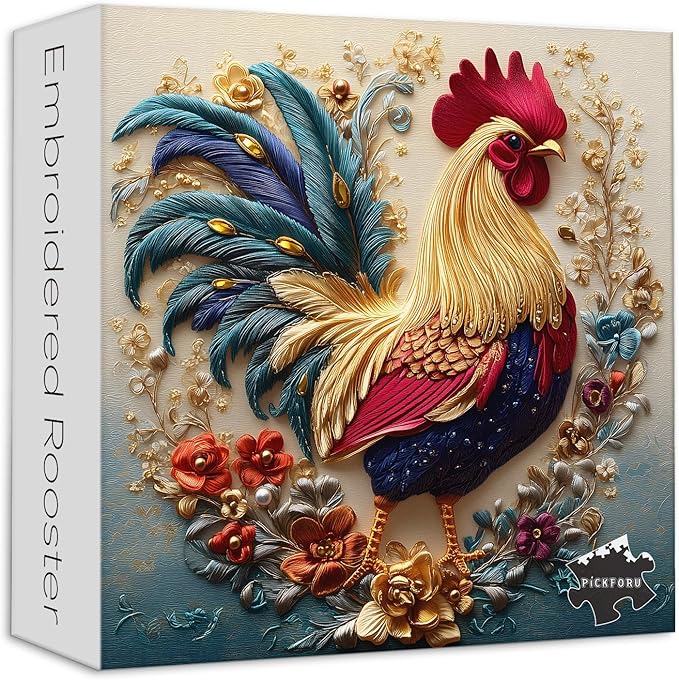 PICKFORU Rooster 1000 Piece Puzzle for Adults, Embroidery Art Chicken Jigsaw Puzzles Flower, Sewing Animal Theme Puzzle
