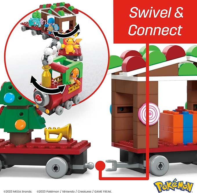 MEGA Pokemon Action Figure Building Toys, Holiday Train with 373 Pieces, 4 Poseable Characters, Gift Idea for Kids