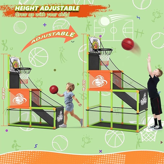 Arcade Basketball Game Set with Electronic Scoreboard&LED Light: Boy Toys Basketball Hoop Indoor Outdoor with 4 Balls & Air Pump Sports Carnival Games Christmas Birthday Gifts for Kids 3-12 Years Old