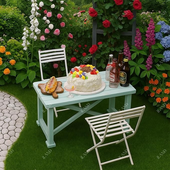 iLAND Dollhouse Furniture of Wooden Table for Doll House Garden Decor, Miniature Dollhouse Accessories Tiny Table Model on 1/12 Scale
