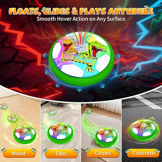 Dinosaur Toys for Boys Glowing Hover Soccer Ball,Light Up Hover Ball for 3 4 5 6 7 8 9 10 11 12 year old Boy,Indoor Outdoor Kids Toys,Air Floating Soccer Toy,Fun Christmas Birthday Gift for Boy 3–12