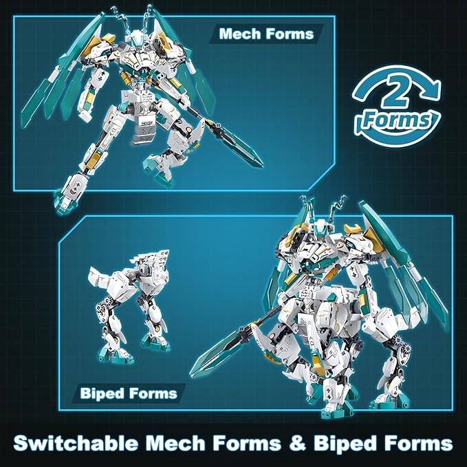 HIGH GODO Dragon Transforming Mech Building Blocks Set, 2 in 1 Warrior City Action Robot Model Building Kit, 731 Pieces Cool Rider Mech Toys Gift for Adults and Teens 14+