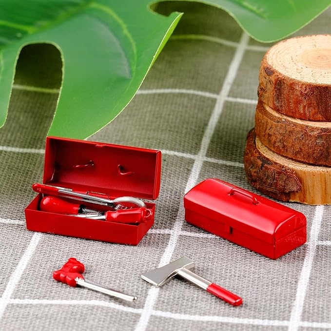 17PCS 1:12 Miniature Doll House Tools Metal Home Repair Tools Set Multifunctional Tiny Tool for Party Dollhouse Decoration Accessories Mini Yard Supplies Creative Pretend Toy