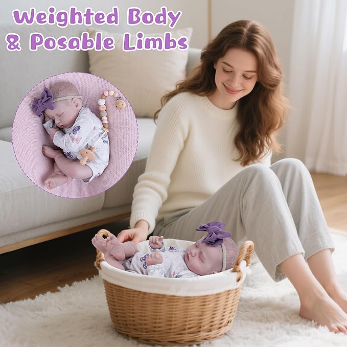 EKOKIZ Reborn Baby Dolls 20 Inch Realistic - Weighted Body Newborn Baby Doll, Life-Like Skin Detail Soft Vinyl Cloth Body, Collectible Real Life Sleeping Doll with Gift Set for Kids 3+