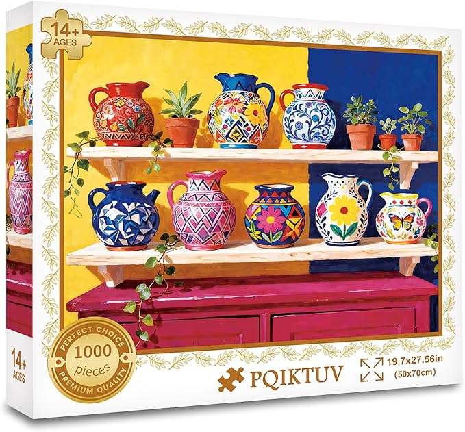 Puzzles for Adults 1000 Pieces - Vibrant Folk Art Puzzle with Colorful Hand-Painted Ceramic Design, Impossible Jigsaw Puzzles for Relaxation, Home Decor & Gift, 50x70cm (19.7x27.56in)