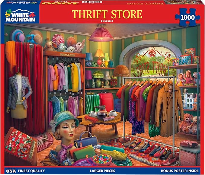 White Mountain 1000 Piece Jigsaw Puzzle Vintage Colorful Clothes Puzzles with Large Pieces Gift for Adults and Family 24"x30" - Thrift Store