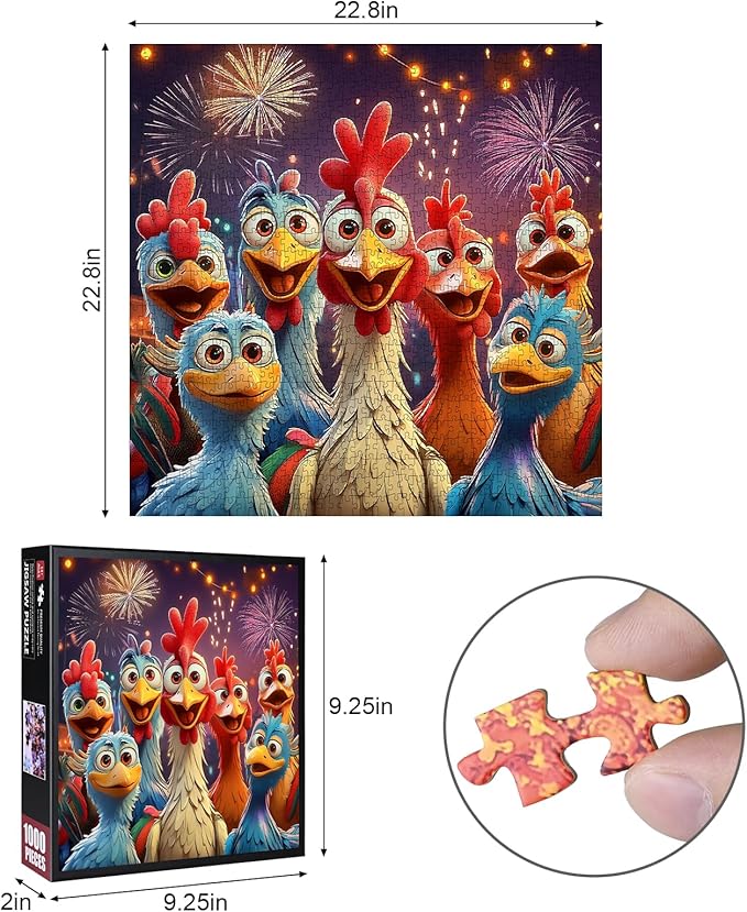 Chicken Puzzles for Adults 1000 Pieces -Large Paper Puzzle for Adults, Interactive Family Game, DIY Brain Challenge, Scratch-Resistant, Square Shape, Ideal Thanksgiving Gift