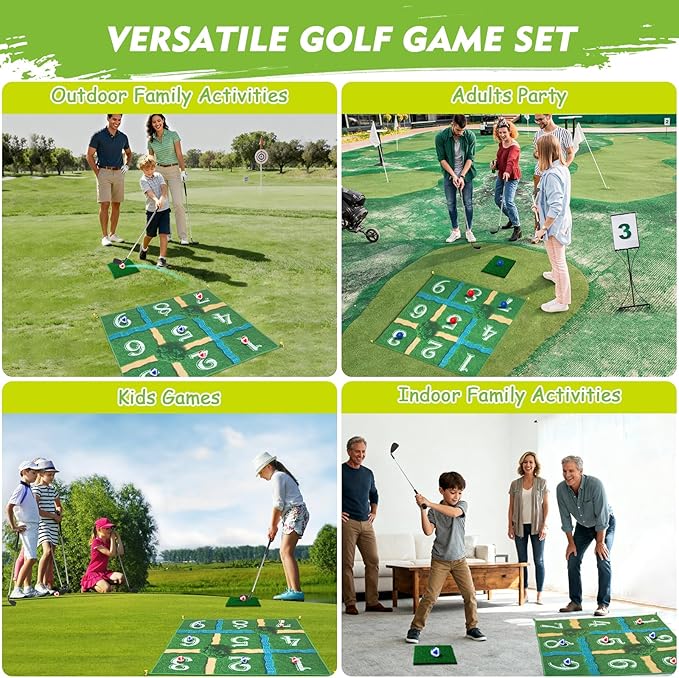 Lerine Golf Chipping Game Tic Tac Toe, Sticky Golf Game with 2 Adjustable Clubs, 32 Balls, Golf Games for Kids and Adults, Backyard Family Sport Game for Indoor & Outdoor