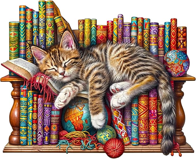 Jigfoxy Wooden Puzzles for Adults, Cat Wood Puzzle for Adults, Unique Animal-Shaped Wooden Jigsaw Puzzle, Christmas Thanksgiving Gifts for Puzzle Lovers, Family and Friends (M-11.4 * 9.2in-190pcs)