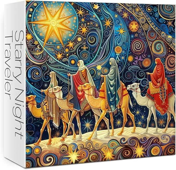 Magic Starry Night Puzzles for Adults 1000 Pieces. Christmas Religious Jigsaw Puzzles. Challenging Christian Van Gogh Art Puzzles