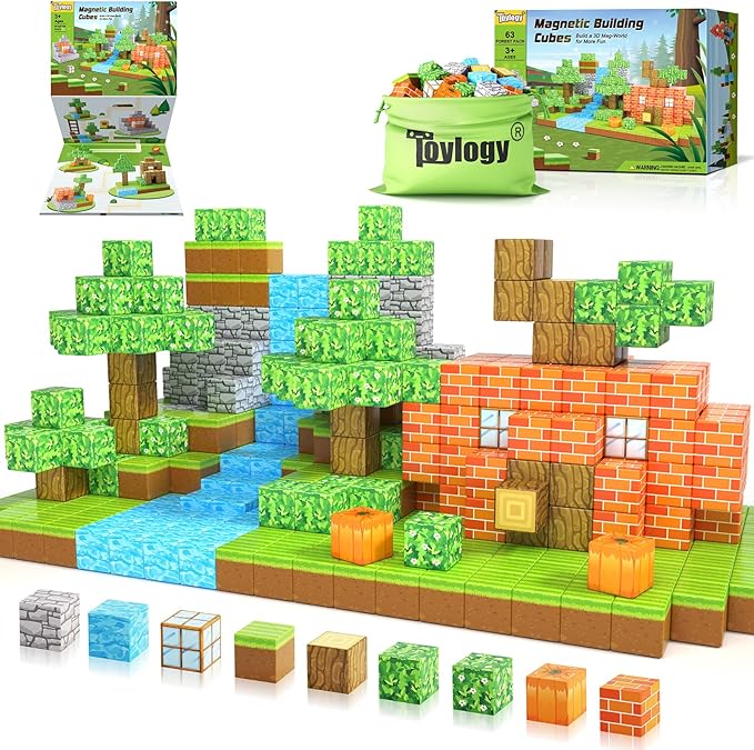 Magnetic Blocks-Build Mine Magnet World Pumpkin Edition Kids Games Toys for Boys Girls 3+ Years Old Magnetic STEM Construction Toys Ages 4-6 6-8 5-7 for Halloween Birthday Gifts