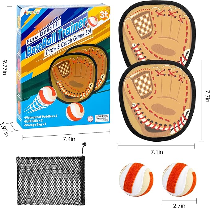 Toss and Catch Ball Game, Kids Toddler Sports Toy for Boys Girls 3 4 5 6 7 8 Year Old, Baseball Glove & Sticky Balls Set for Birthday Xmas Gifts Stocking Stuffer, Great Outdoor Yard Lawn Beach Games